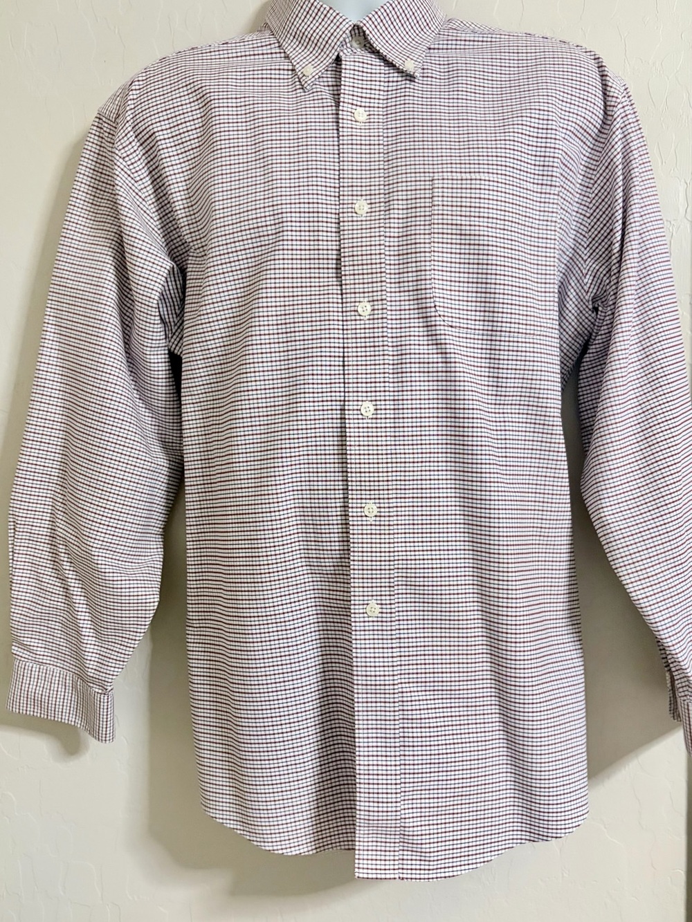 L.L. Bean Men's Long-Sleeve Check Shirt - White and Red